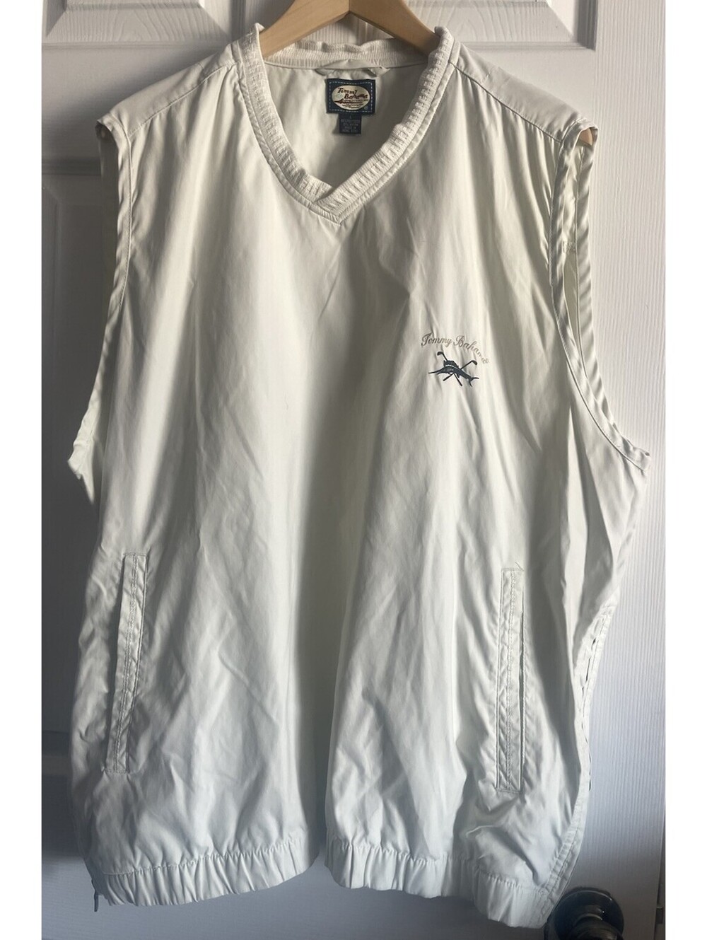 Tommy Bahama Men's Sz  L Golf Vest Pale Yellow Pockets Lined Poly Nylon